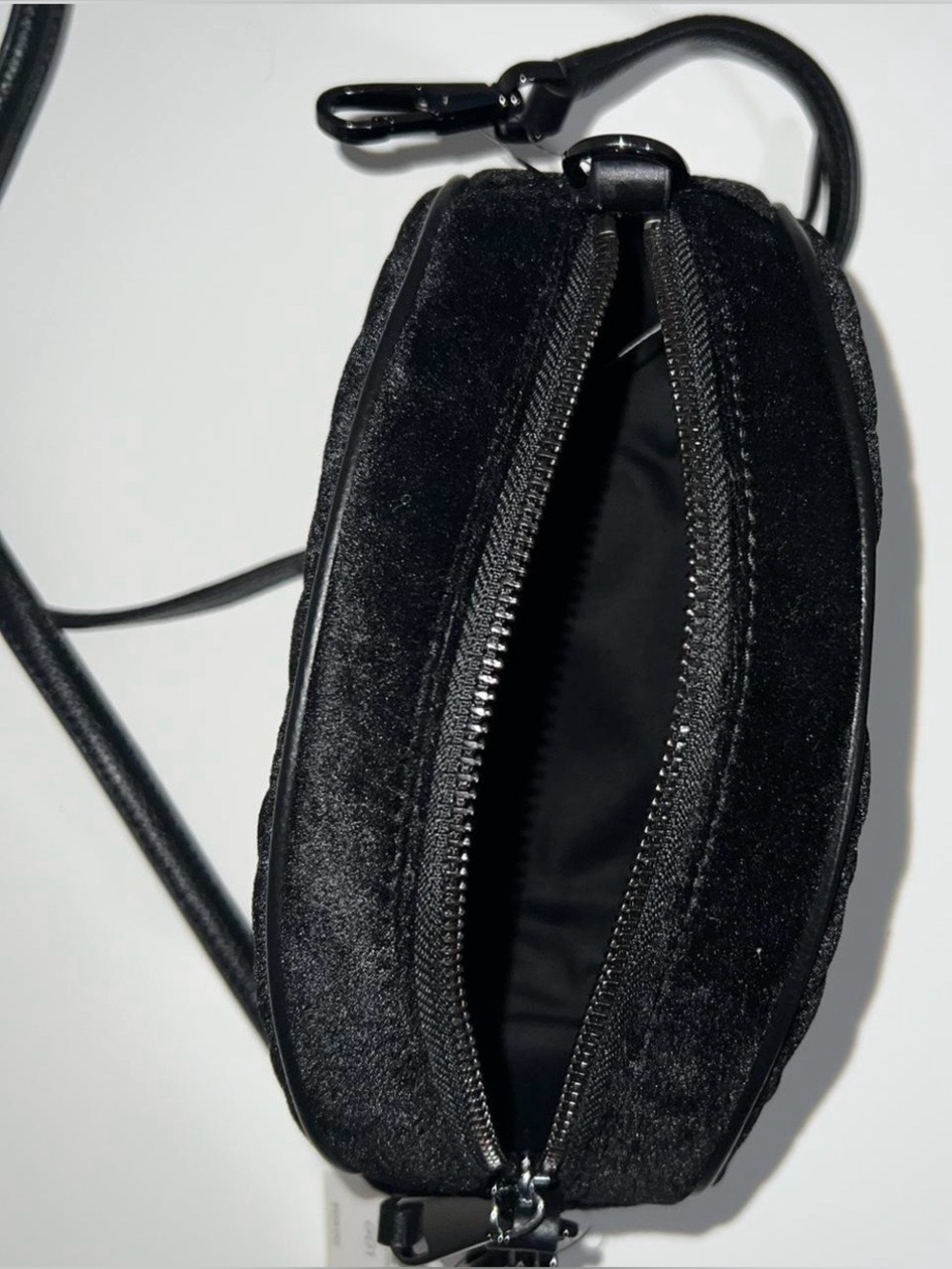 Talbots Quilted Velvet Oval Crossbody Bag - Black - Picture 2 of 8